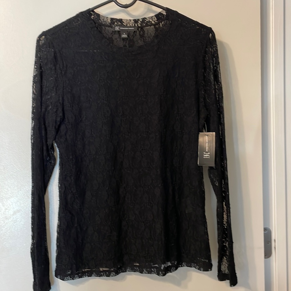 INC sheer black lace top, small